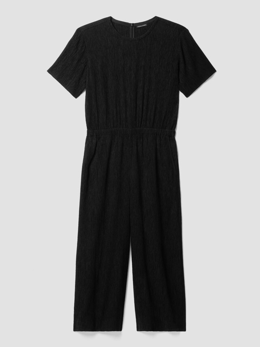 Eileen Fisher - Tencel Woven Plisse Black Wide-Leg Jumpsuit - Picture 3 of 13